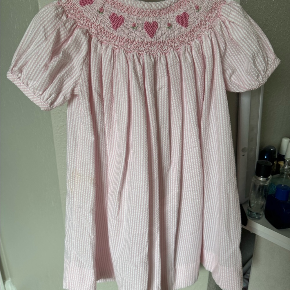 Royal child pink smocked heart bishop dress 2t puffed sleeves